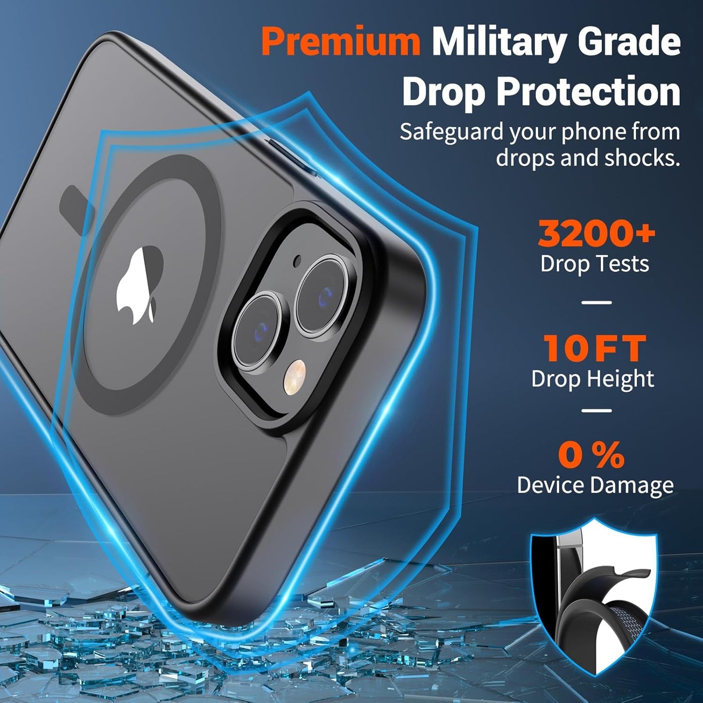IPHONE 14 Magnetic Case & iPhone 13 Case (Compatible with MagSafe)(Military Grade Drop Protection) Translucent Matte Shockproof Phone Cover,Black