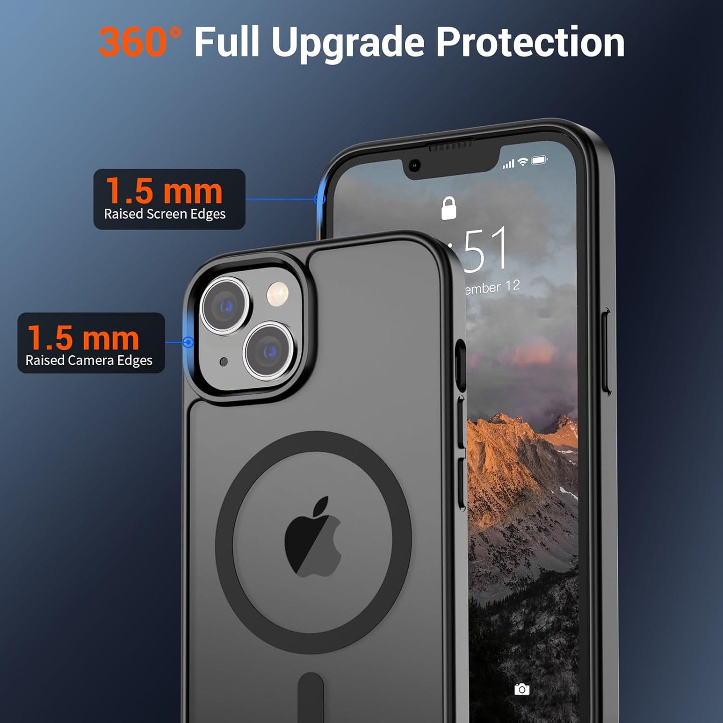 IPHONE 14 Magnetic Case & iPhone 13 Case (Compatible with MagSafe)(Military Grade Drop Protection) Translucent Matte Shockproof Phone Cover,Black