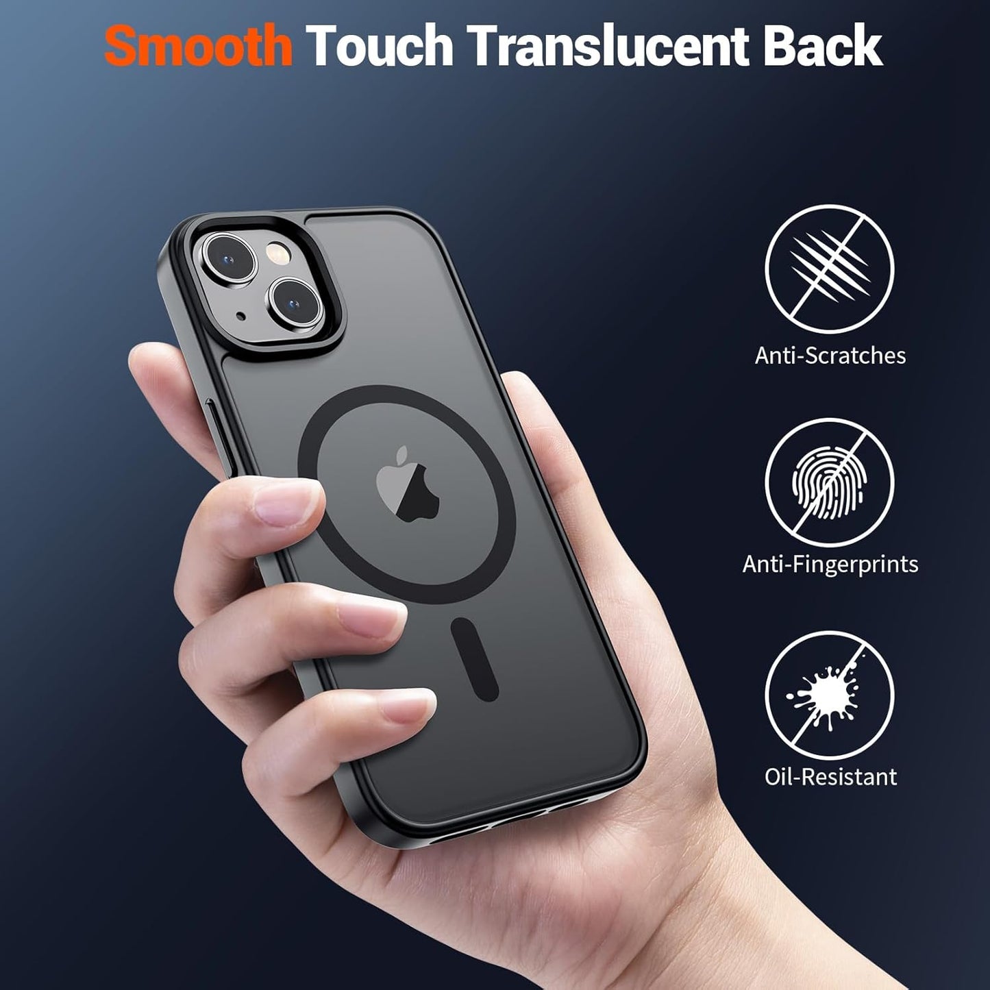 IPHONE 14 Magnetic Case & iPhone 13 Case (Compatible with MagSafe)(Military Grade Drop Protection) Translucent Matte Shockproof Phone Cover,Black