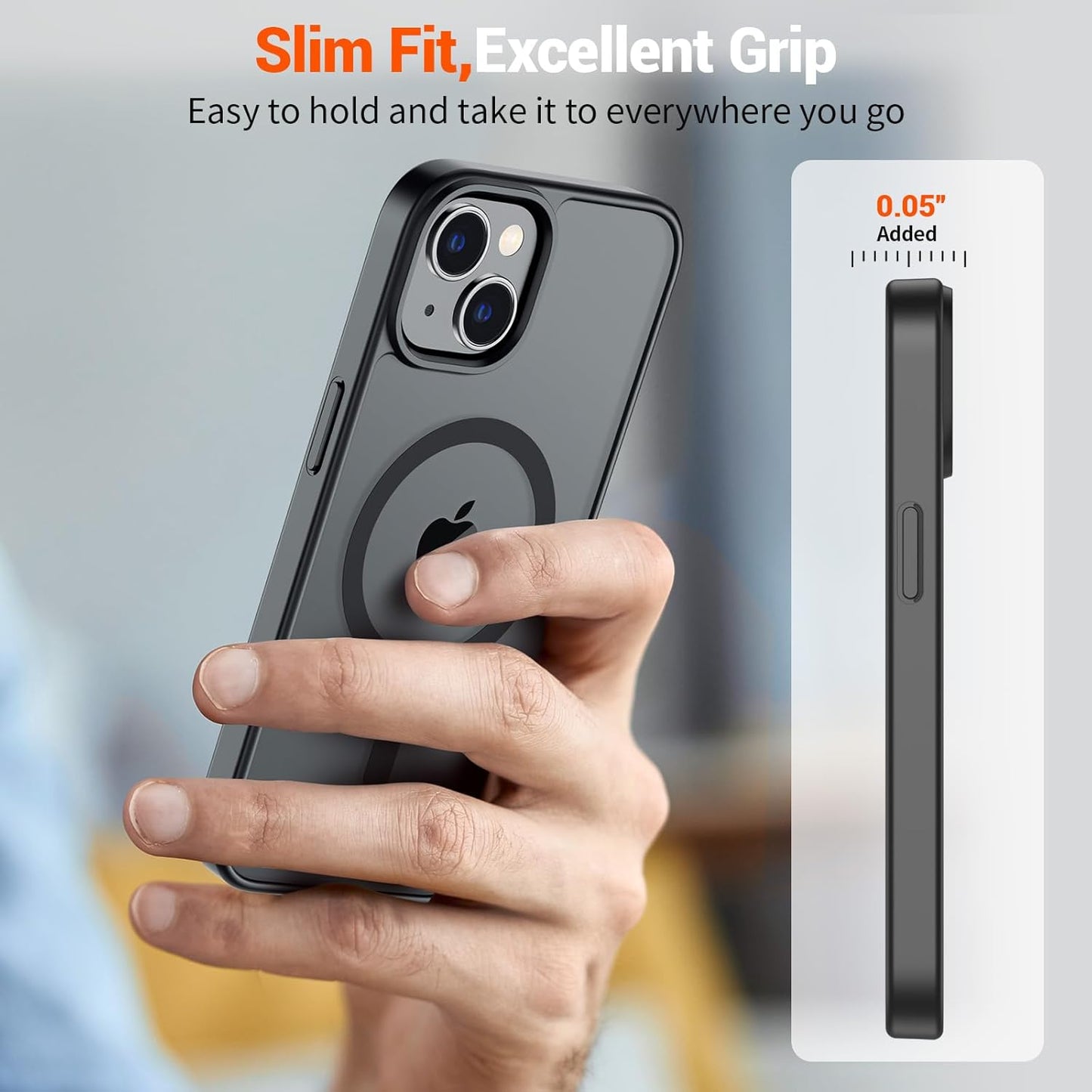 IPHONE 14 Magnetic Case & iPhone 13 Case (Compatible with MagSafe)(Military Grade Drop Protection) Translucent Matte Shockproof Phone Cover,Black