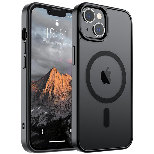 IPHONE 14 Magnetic Case & iPhone 13 Case (Compatible with MagSafe)(Military Grade Drop Protection) Translucent Matte Shockproof Phone Cover,Black